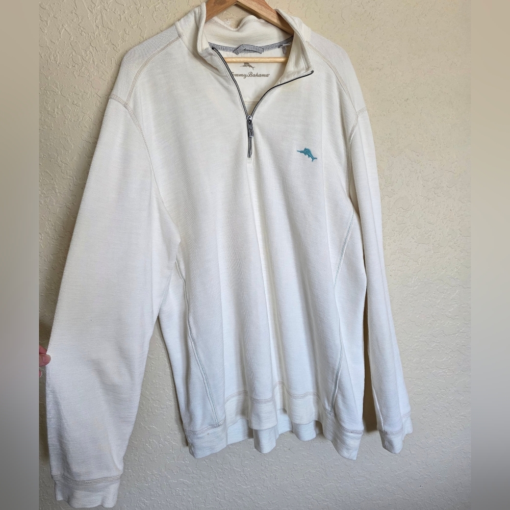 Tommy Bahama Cream Zip-Up Sweater for Men